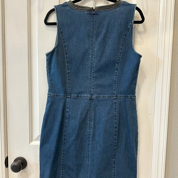 WHBM Sleeveless Denim Button Dress w/Faux Leather Trim Women's Size 10 NWT - Picture 5 of 5